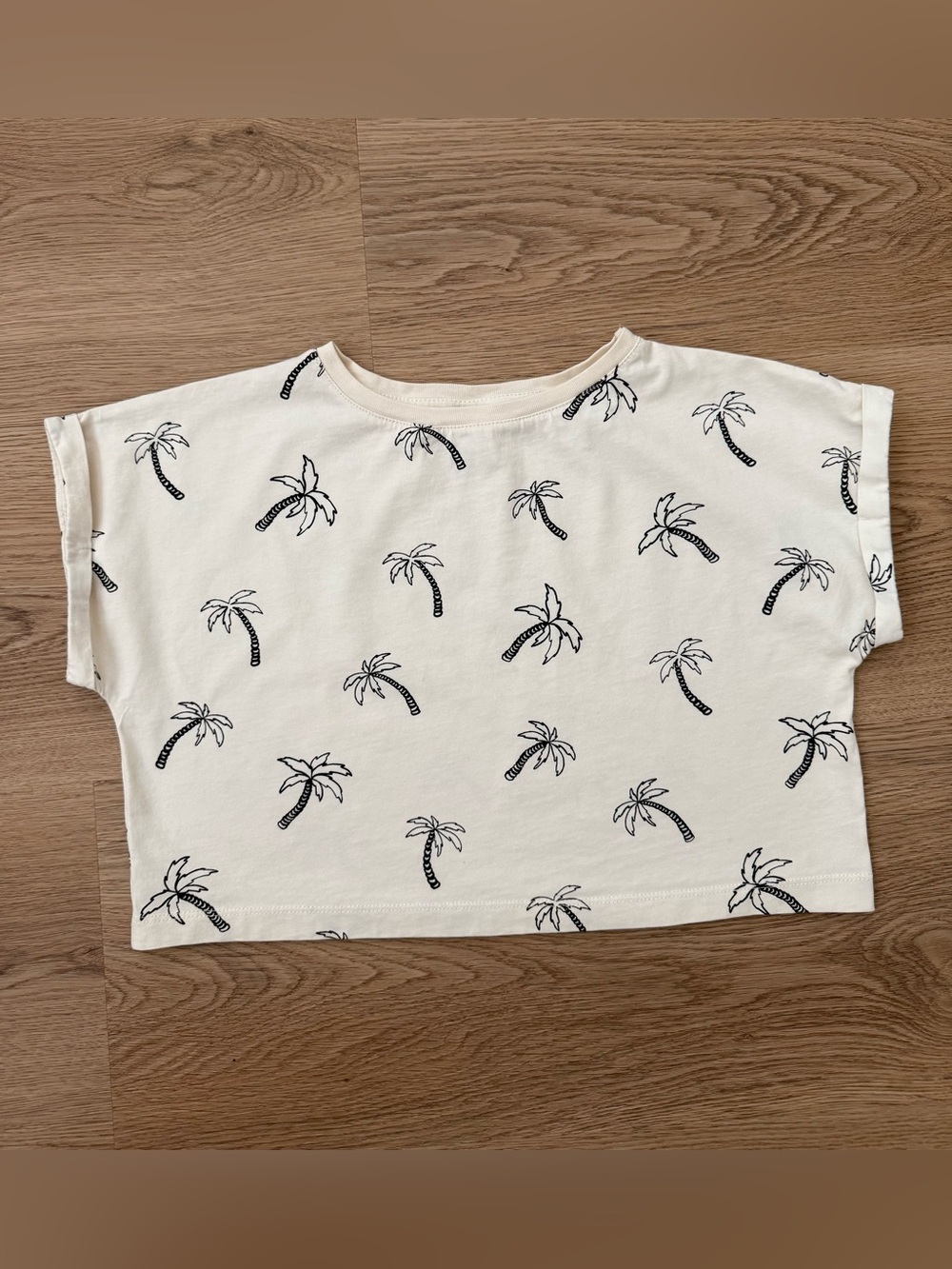 ZARA cream palm tree crop shirt for girls 9-10